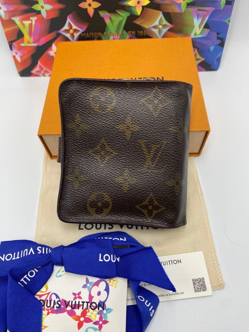 ルイヴィトン モノグラム コンパクトジップ 二つ折り財布 ブラウン
