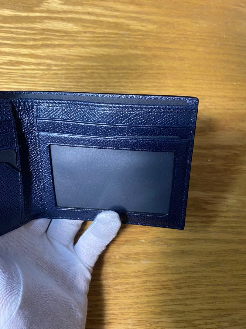 ［新品・未使用］BALLY ネイビー ストライプ 二つ折り財布 箱付き