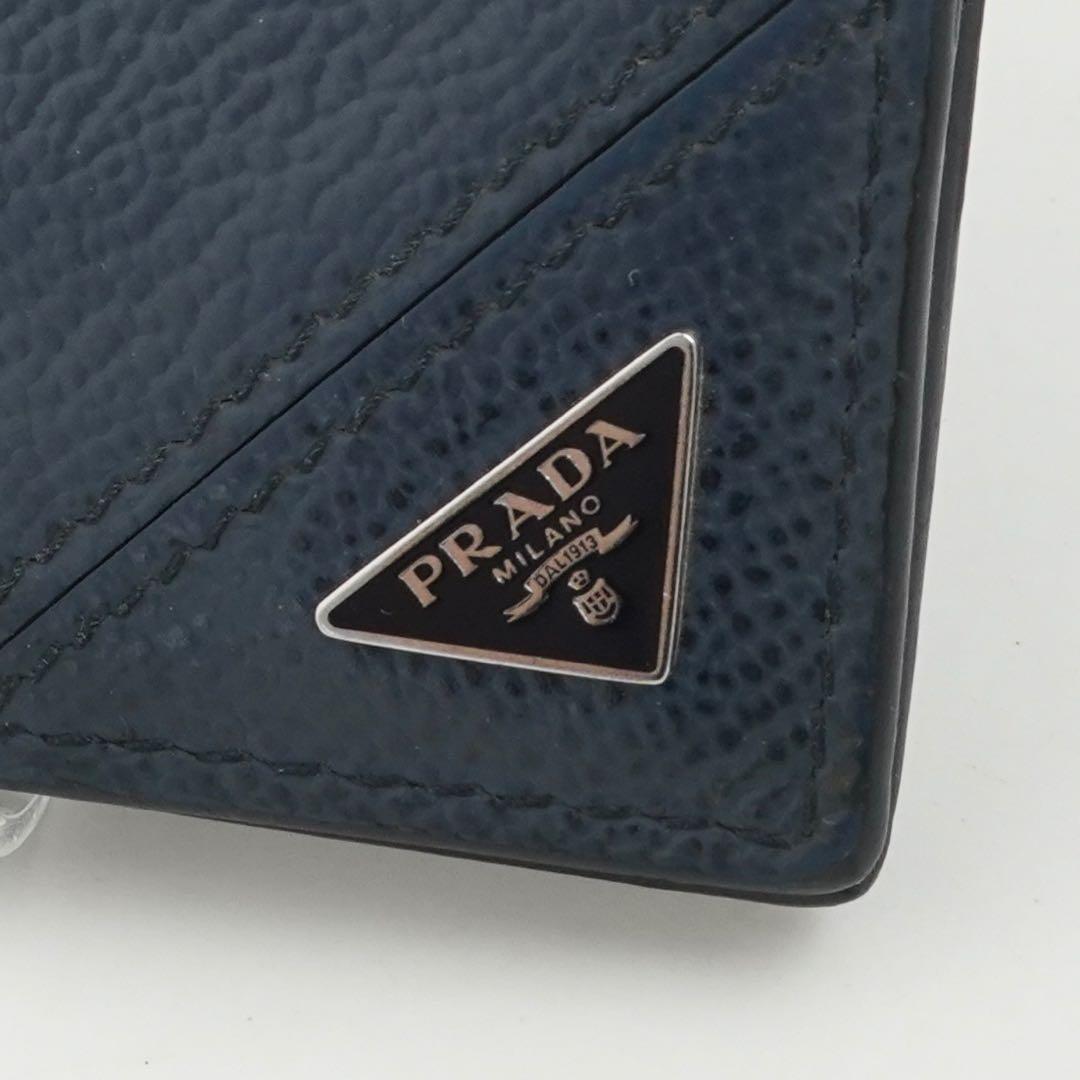 極美品　PRADA プラダ　マネークリップ　三角プレート　トライアングル　シボ革