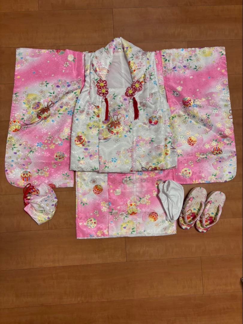 《七五三》 被布7点セット ちりめん刺繍被布コート 着物、被布 ３歳