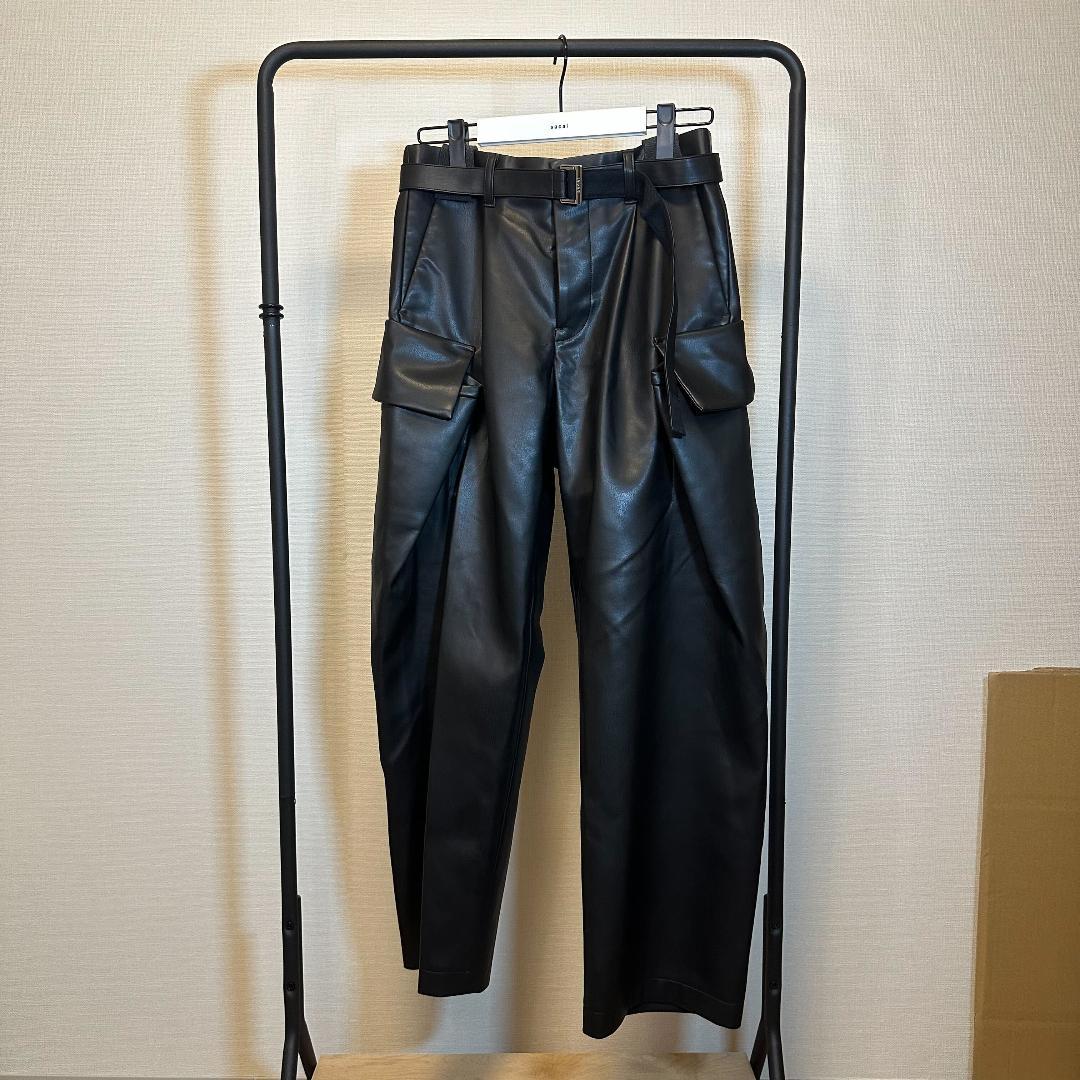 sacai サカイ 25AW フェイクレザーパンツ 黒 サイズ1