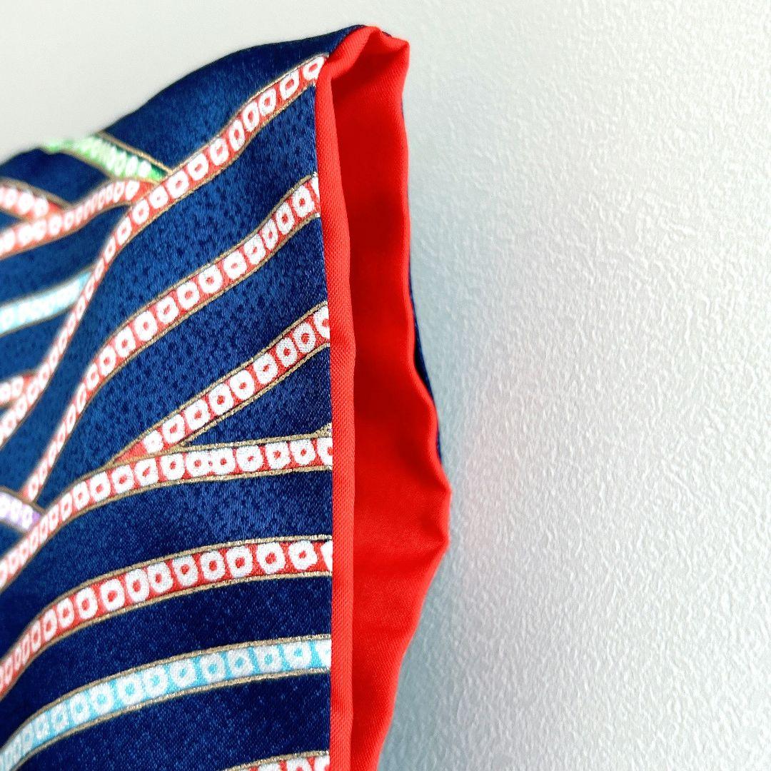 セット七五三7歳女の子長着＆袖なし長襦袢＆袋帯＆草履＆巾着＆小物紺金プリント鼓花