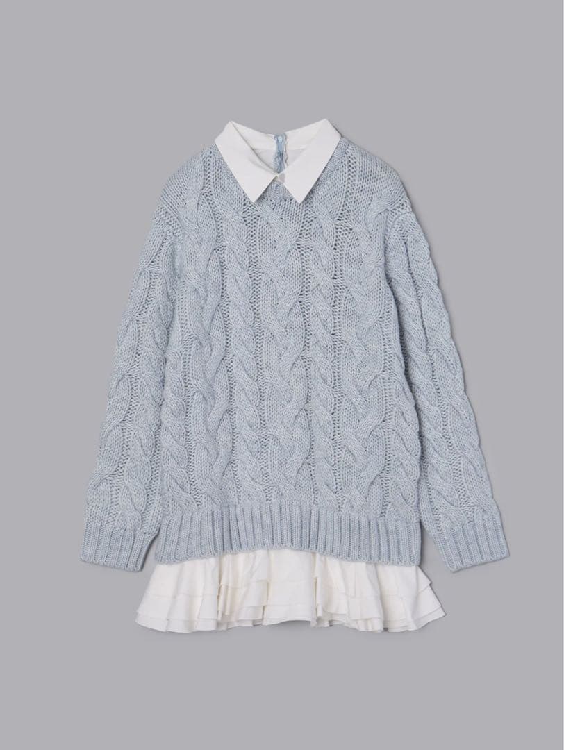 新品 Olu. フリルレイヤードケーブルニット 0 ブルーグレー