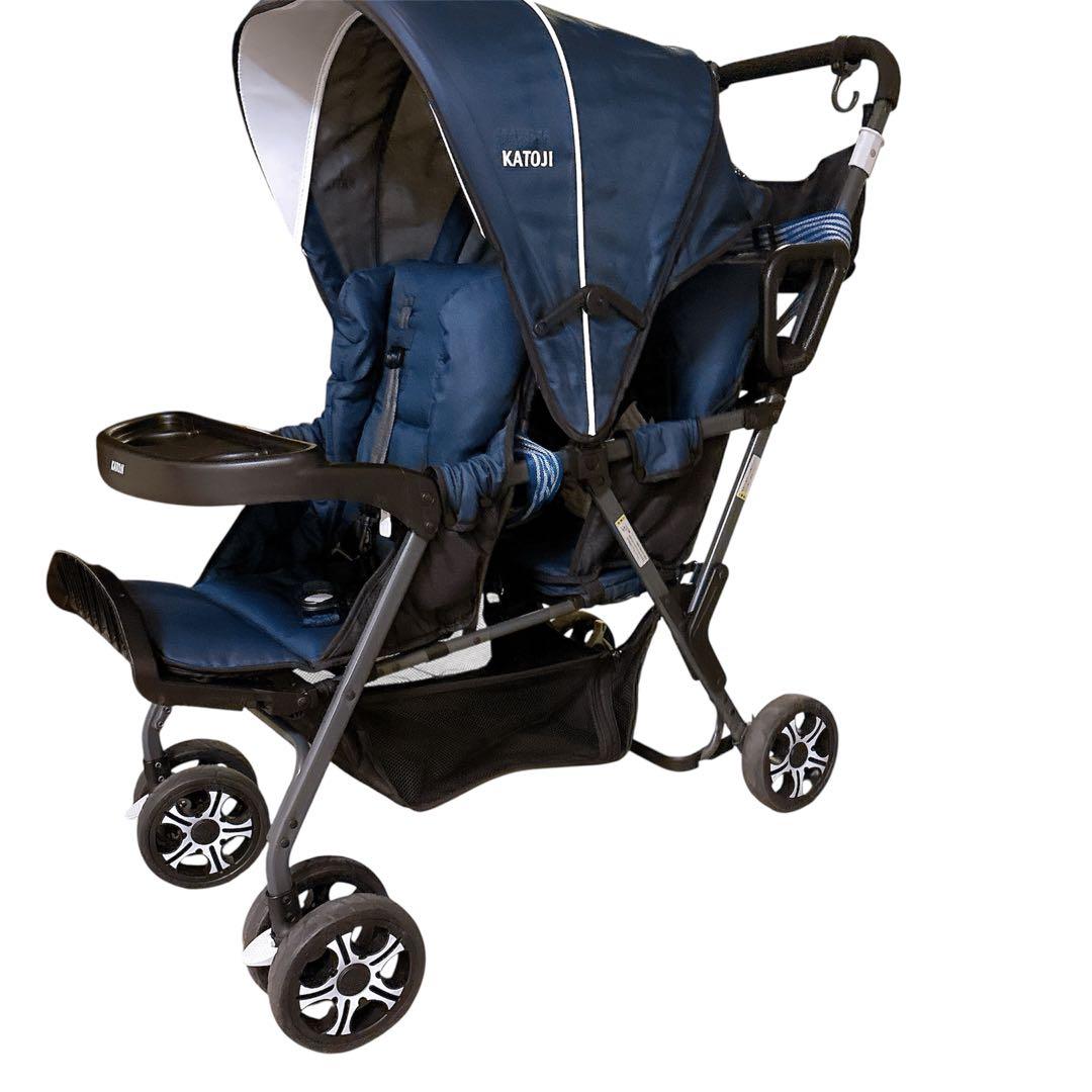 【美品】カトージ 二人乗りベビーカー 二人でゴー リアシート付き　2WAY仕様