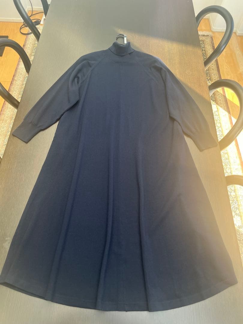 ebure 美品ウール ハイネックニット ロング ワンピース ネイビー