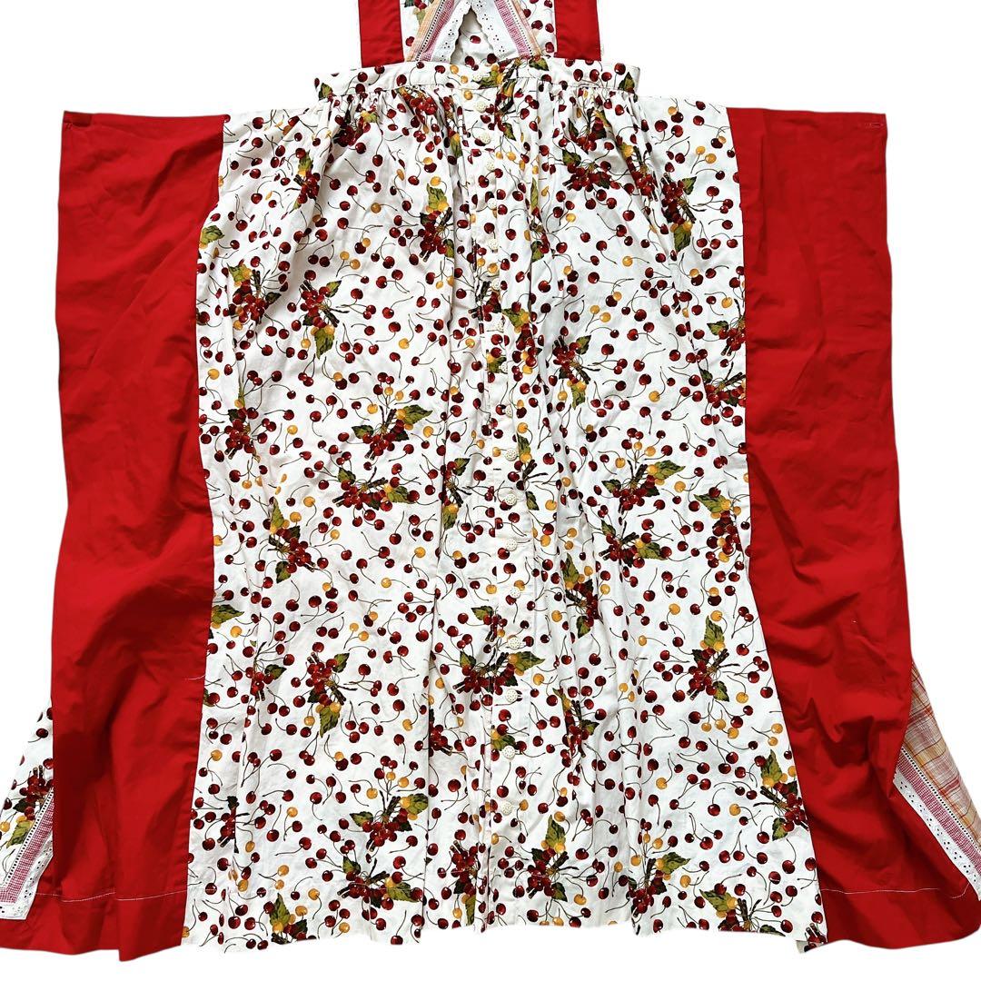 PINK HOUSE　チェリー柄　チェック柄　パッチワーク　エプロンスカート