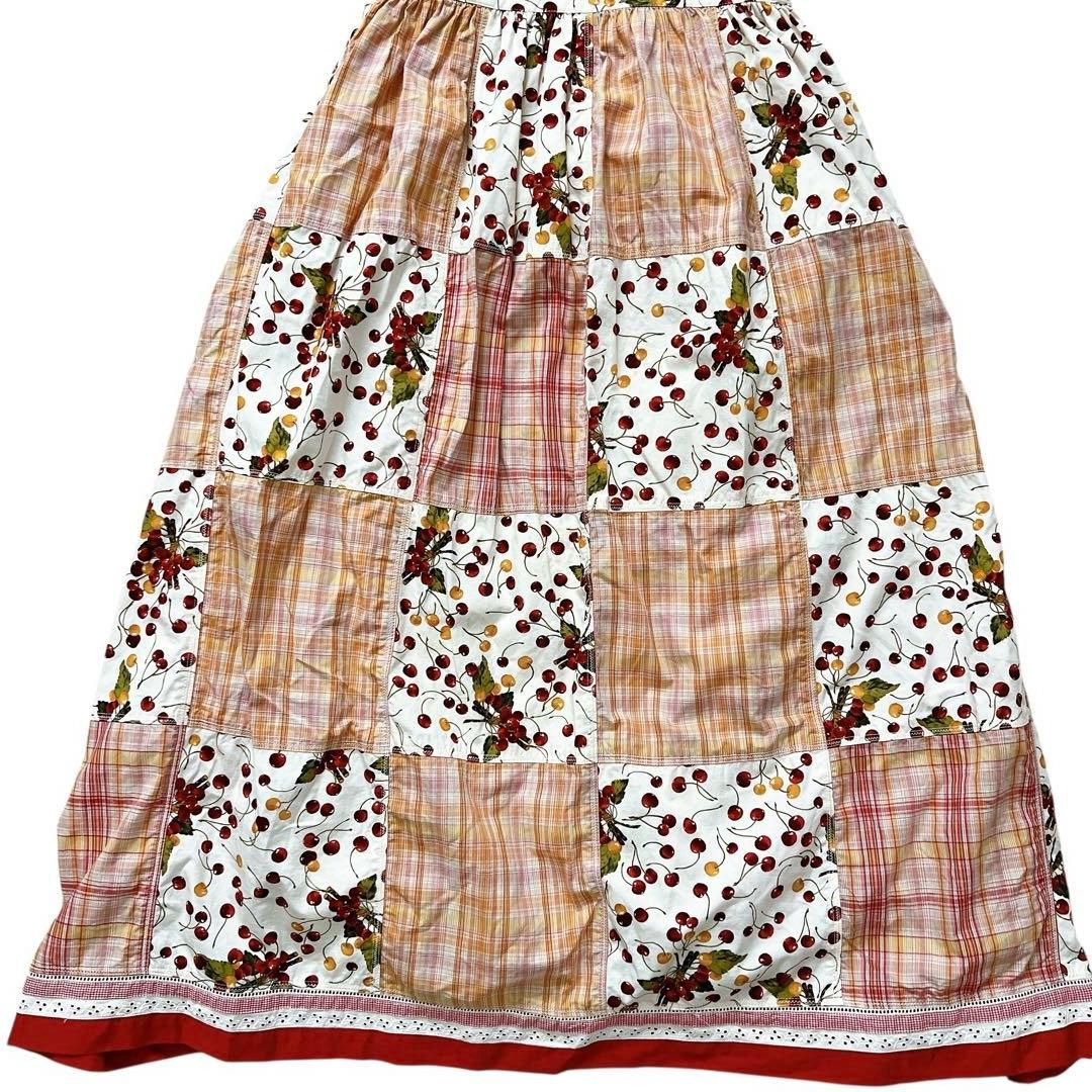 PINK HOUSE　チェリー柄　チェック柄　パッチワーク　エプロンスカート