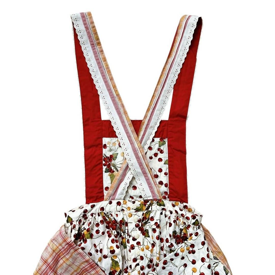 PINK HOUSE　チェリー柄　チェック柄　パッチワーク　エプロンスカート