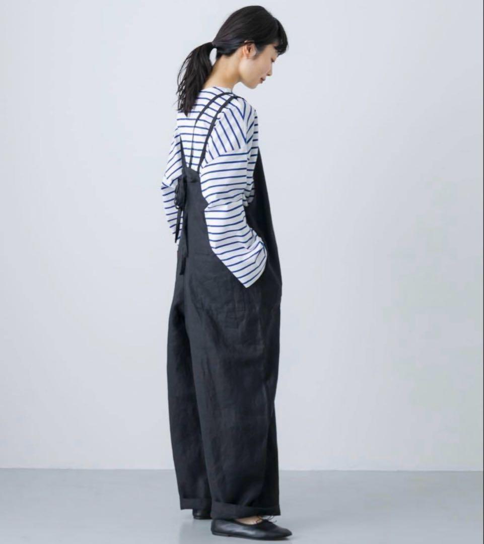 かぐれ　リネンサロペット　ブラック　黒