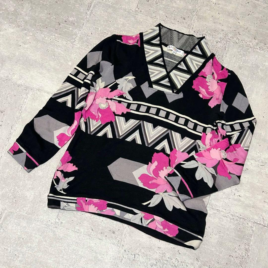 LEONARD SPORTS カットソー【38】花柄 vネック ウール 日本製