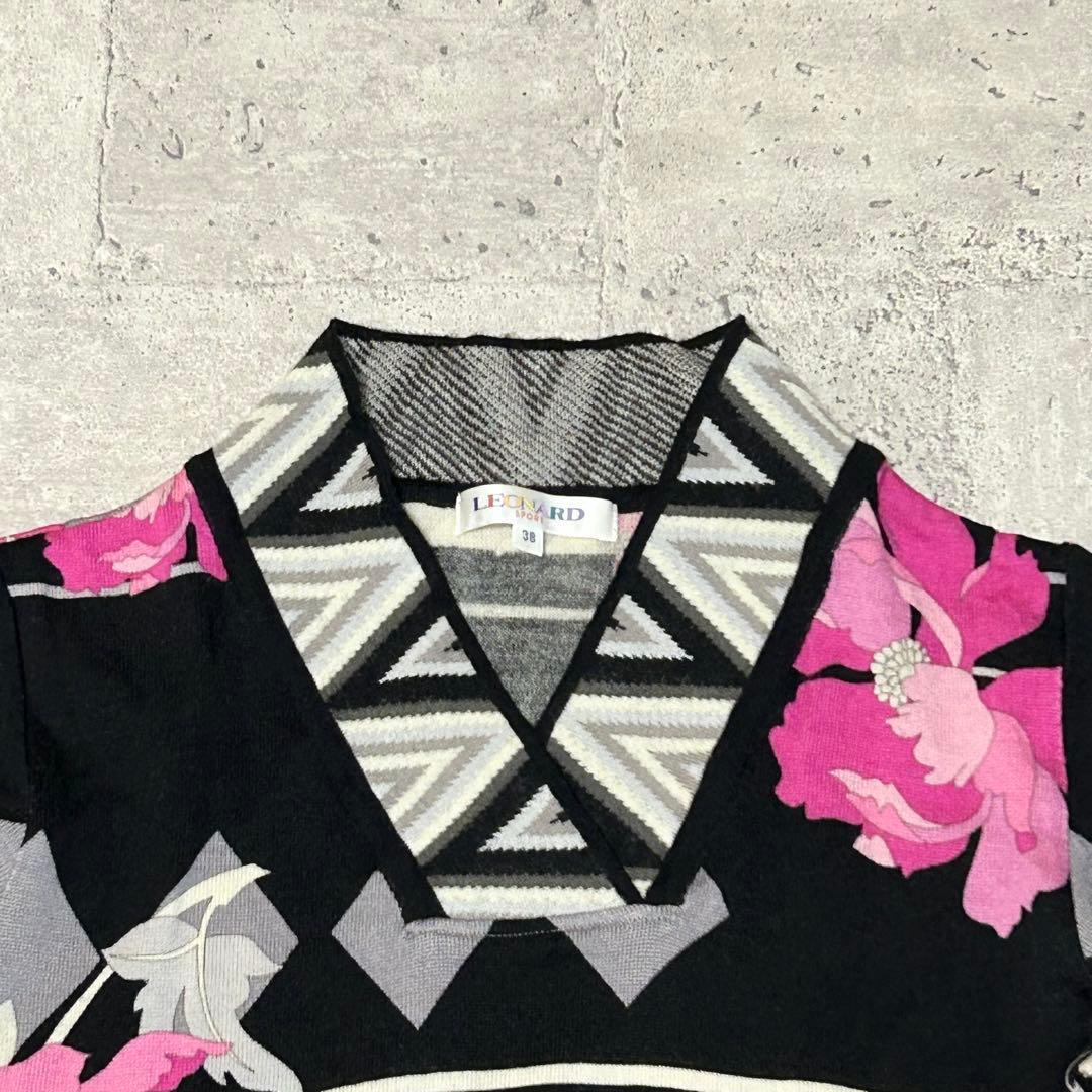 LEONARD SPORTS カットソー【38】花柄 vネック ウール 日本製