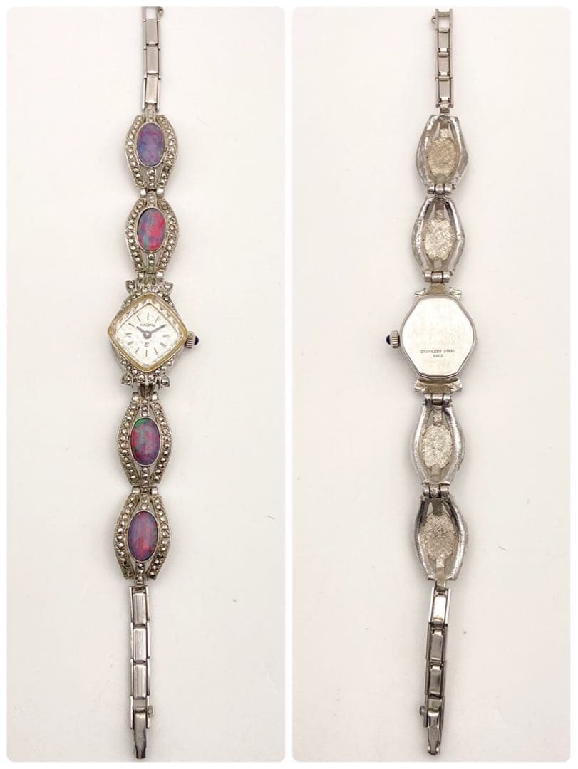 専用　JANOPAL ブレスウォッチ 石付き 新品電池 クォーツ シルバー