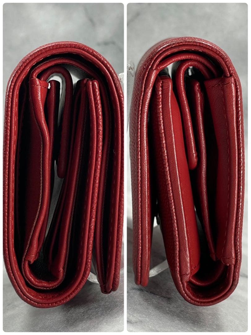 ギャラカード有✨ CHANEL キャビアスキン 三つ折り財布 赤