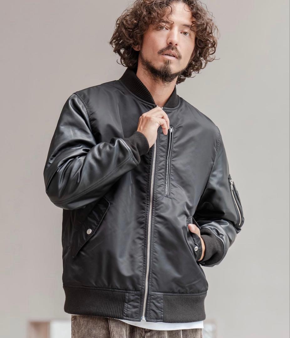 CAMBIO ナイロンツイル×レザーMA-1ジャケット