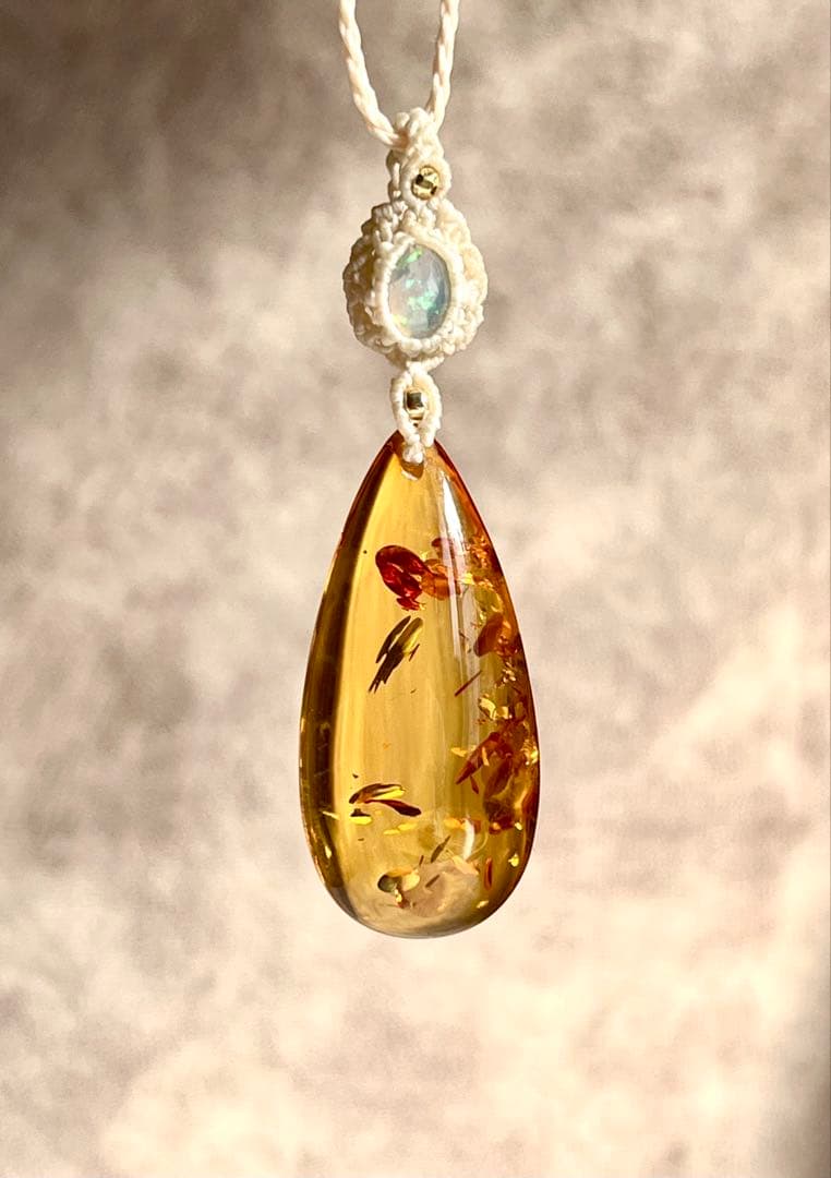 琥珀&宝石質オパール ペンダント