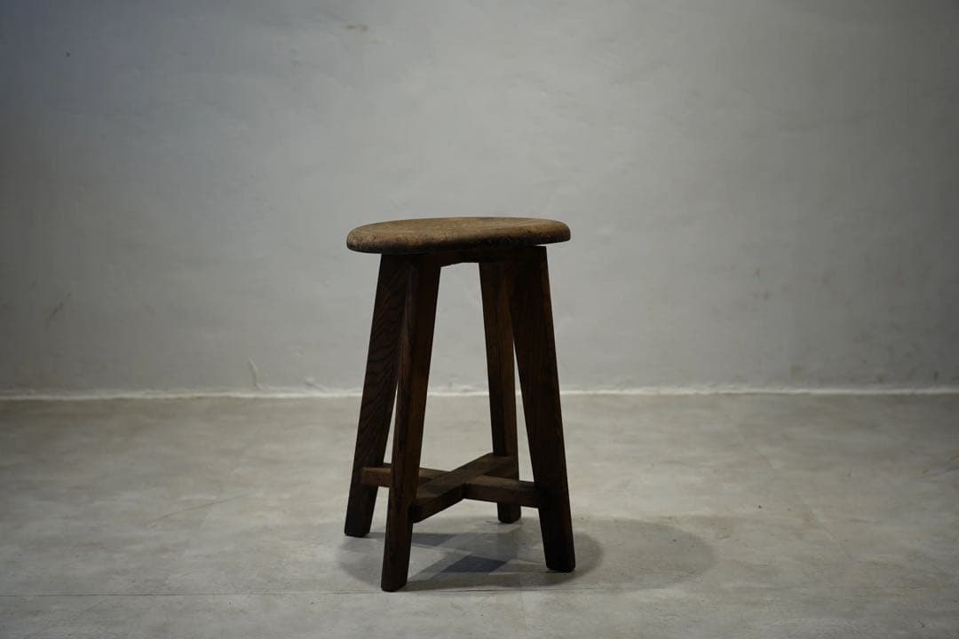 楢材　昭和初期　丸スツール　古木　椅子　レトロ