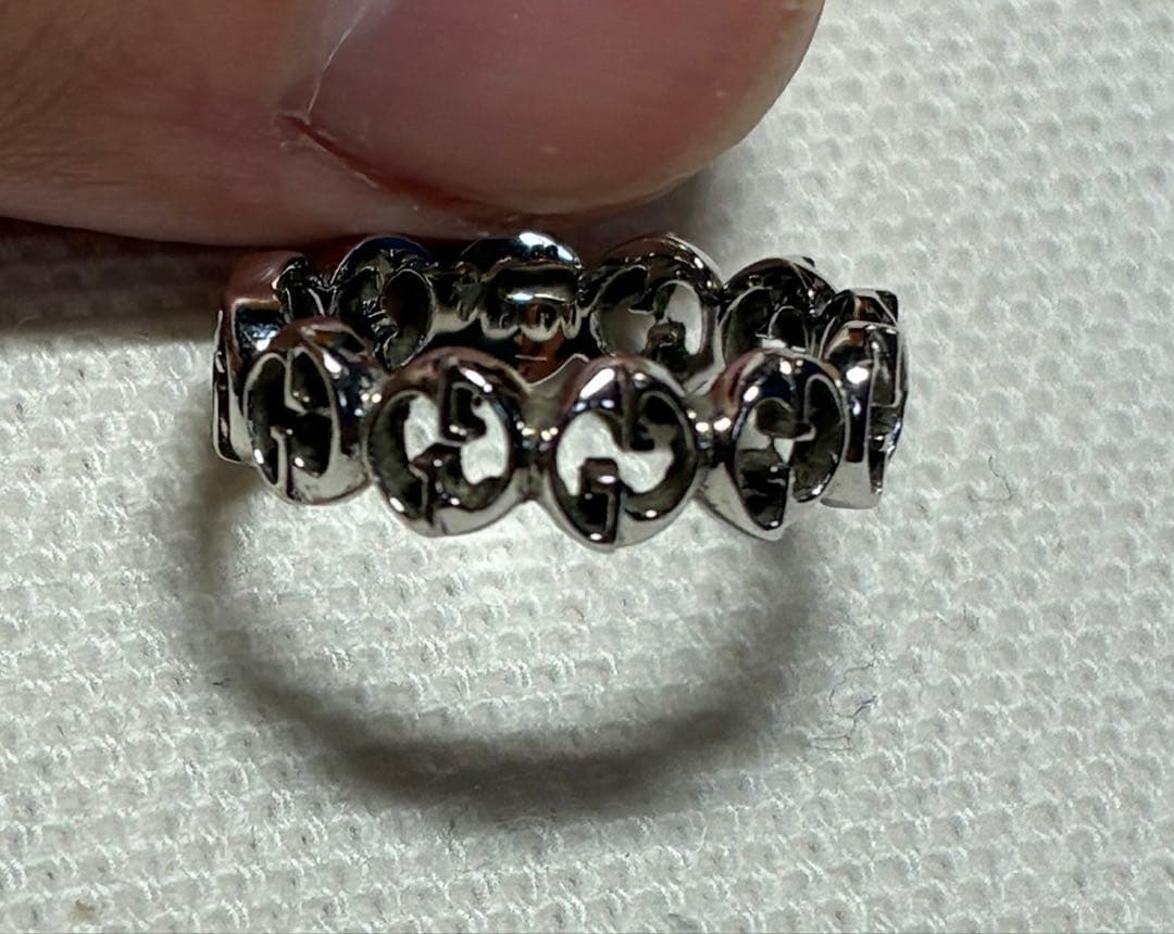 チ*ス様 GUCCI ロゴデザイン シルバーリング AU750 1973 グッチ