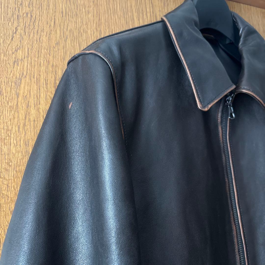 【美品】ÉDIFICEラムレザーフレンチ　　　アンティーク ライダースジャケット