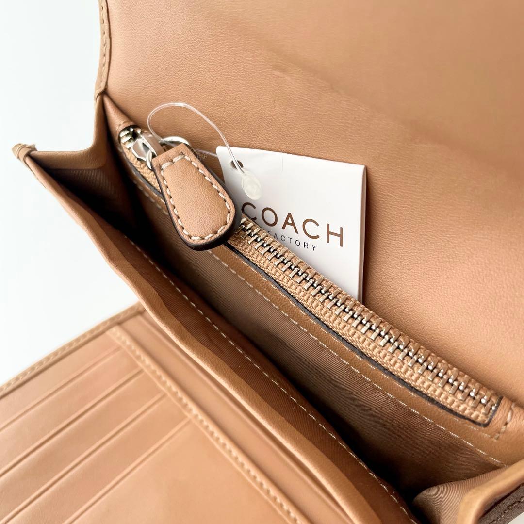 コーチ COACH 折り財布 ハンプトンズ シグネチャー レザー キャメル 新品