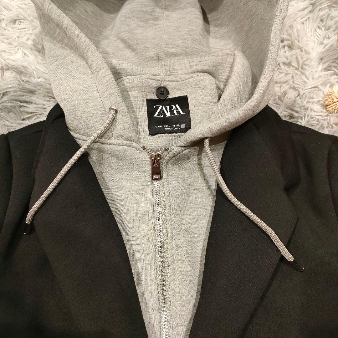 美品　ZARA デタッチャブルフード コントラストコート M ロング フード付