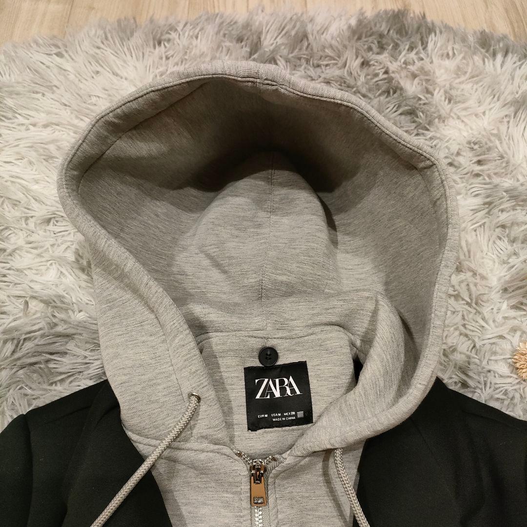 美品　ZARA デタッチャブルフード コントラストコート M ロング フード付