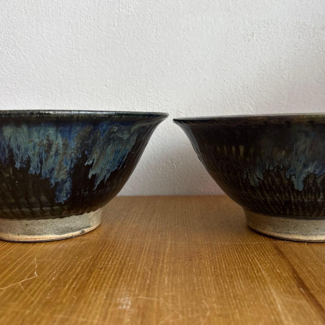 やちむん　沖縄　北窯　宮城正享　陶器　マカイ　丼　椀　トビカンナ　2枚　松田共司