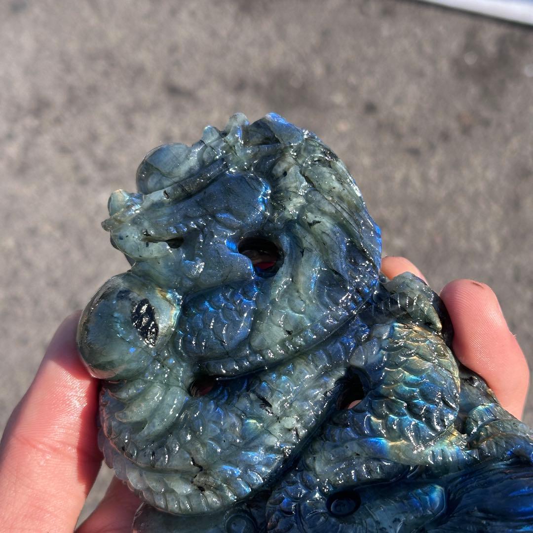 天然石ラブラドライトの龍　置物　彫り物G.252