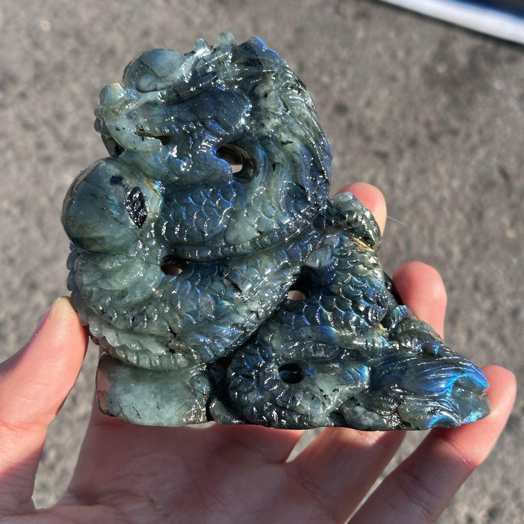 天然石ラブラドライトの龍　置物　彫り物G.252