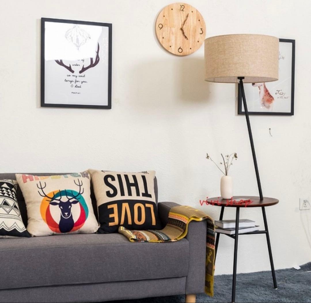 モダン フロアスタンド 照明 サイドテーブル　フロアランプ リネンシェード付き