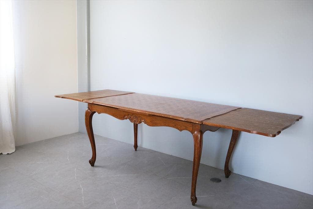 フランスアンティーク猫脚ダイニングテーブル/伸張式木製机/6人用(90-84)