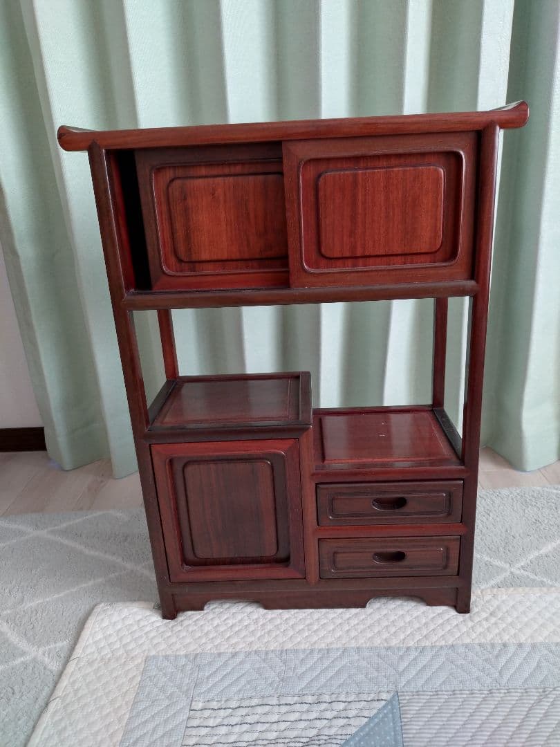 家具調ミニ茶箪笥木製オープンシェルフ 引き出し付き