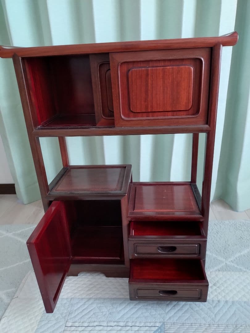 家具調ミニ茶箪笥木製オープンシェルフ 引き出し付き