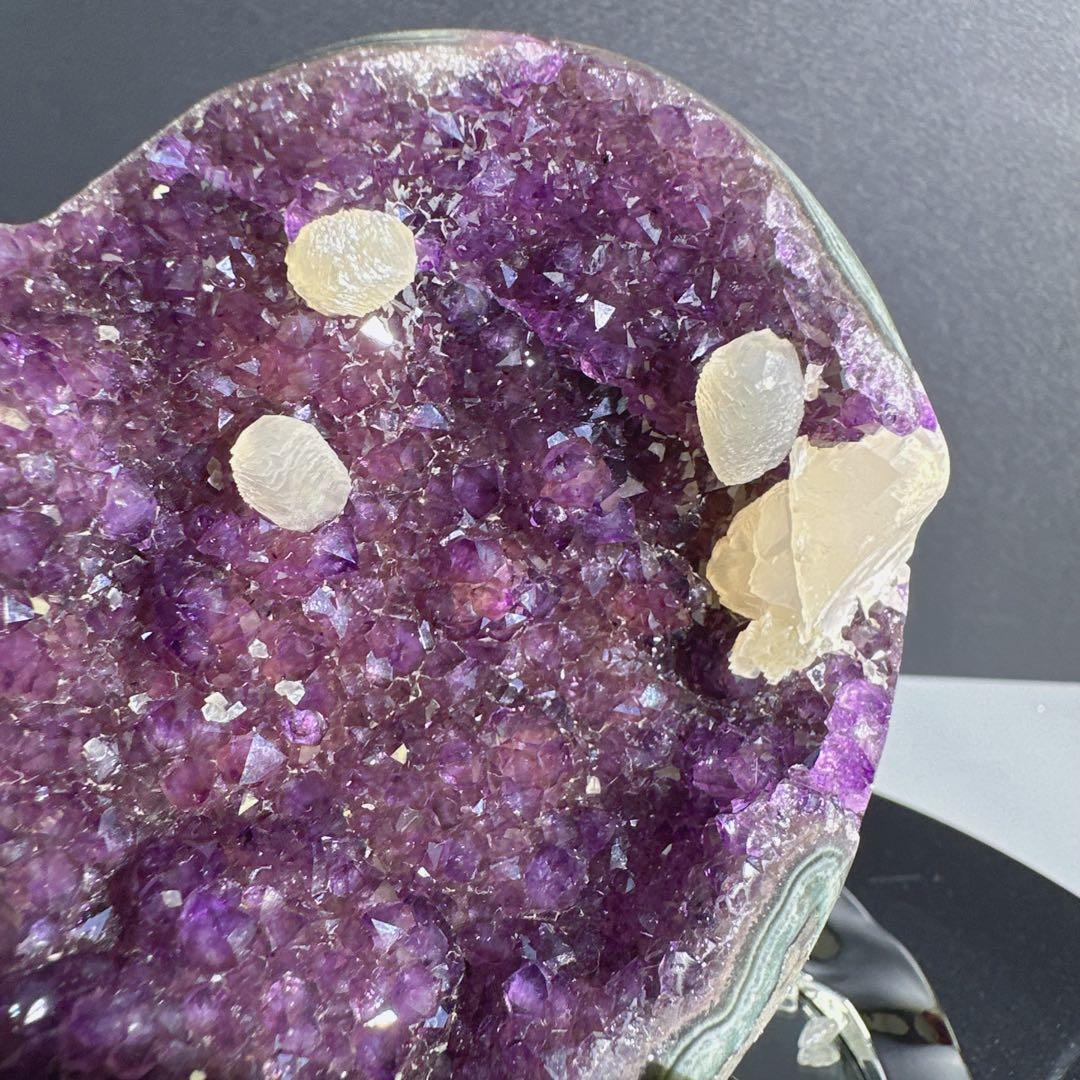 天然石カルサイト共生アメジストのハート　置物　F.83