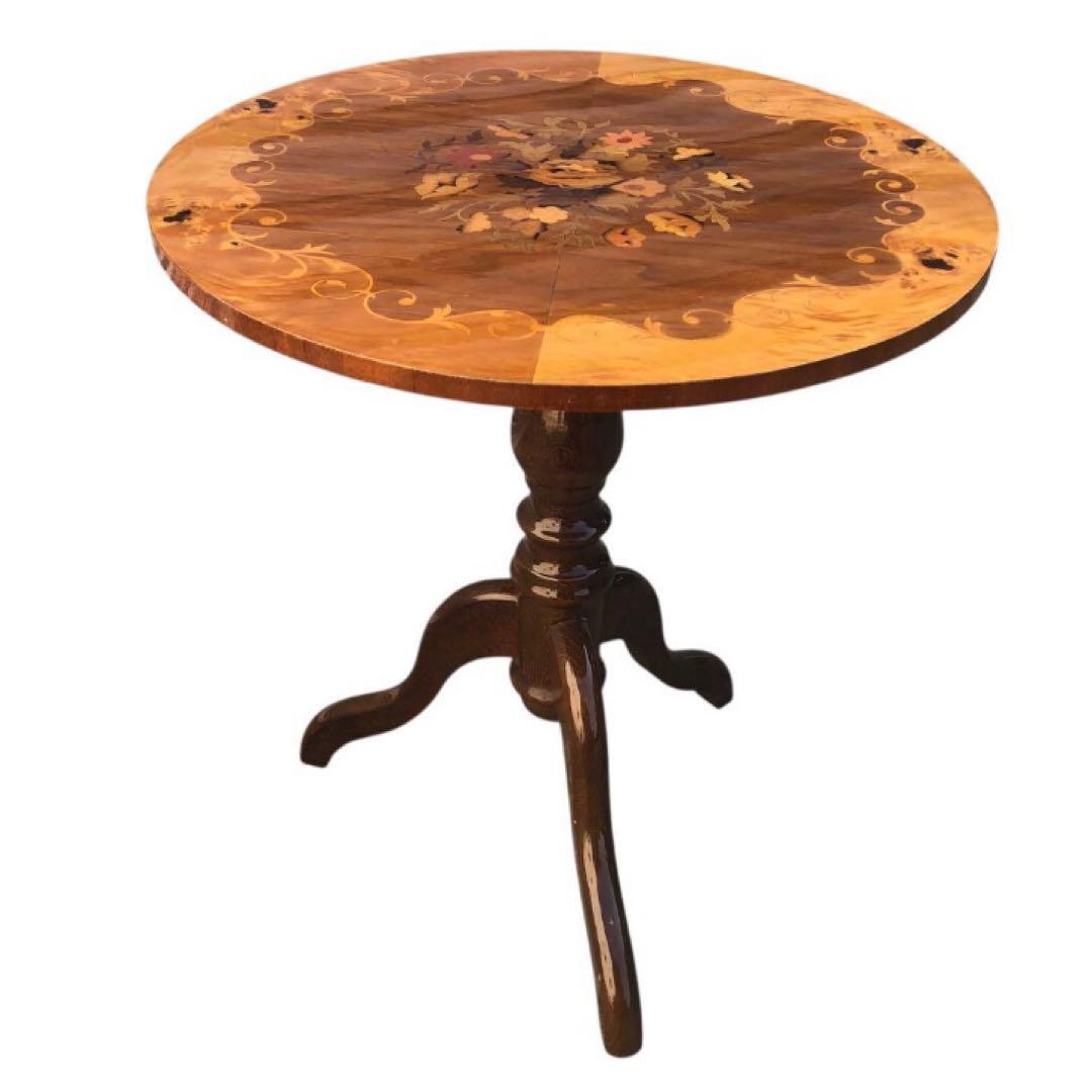 イタリア製 花柄 サイドテーブル コーヒーテーブル 象嵌細工 艶有り