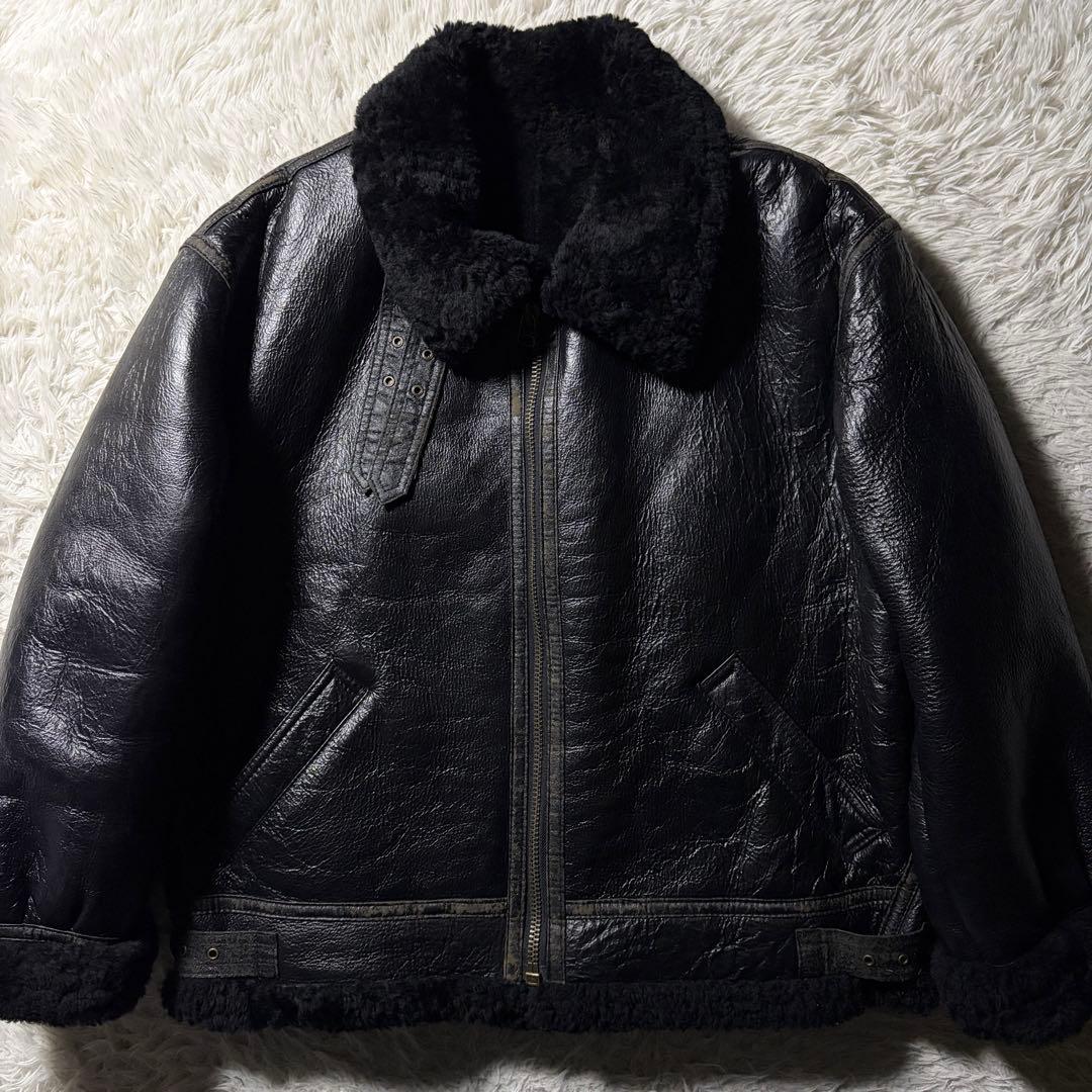 【雰囲気抜群】フライトジャケット　B-3 ムートン　羊革　ブラック　L