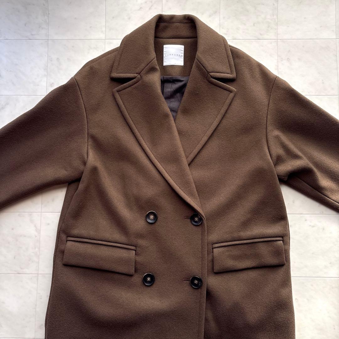 シティショップ ダブルメルトンコート マキシ丈 ブラウン 茶 ウールコート 36