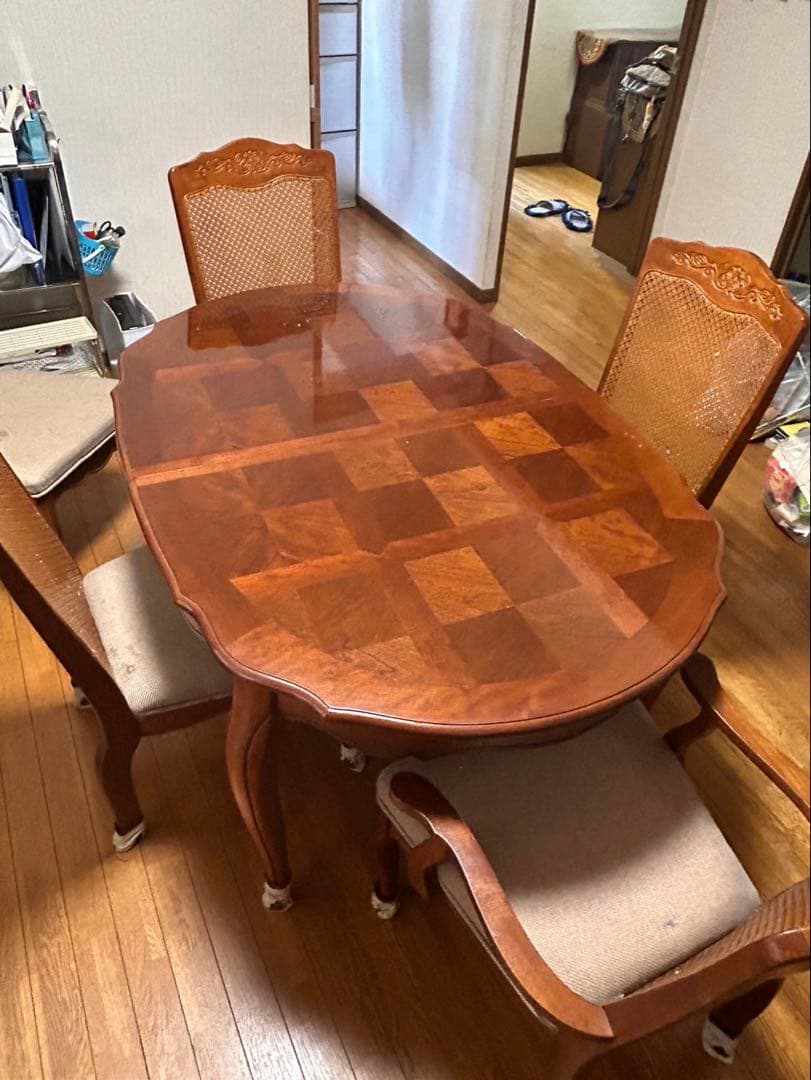 豪華なる楕円形木製⭐︎延長テーブルと椅子6脚セット