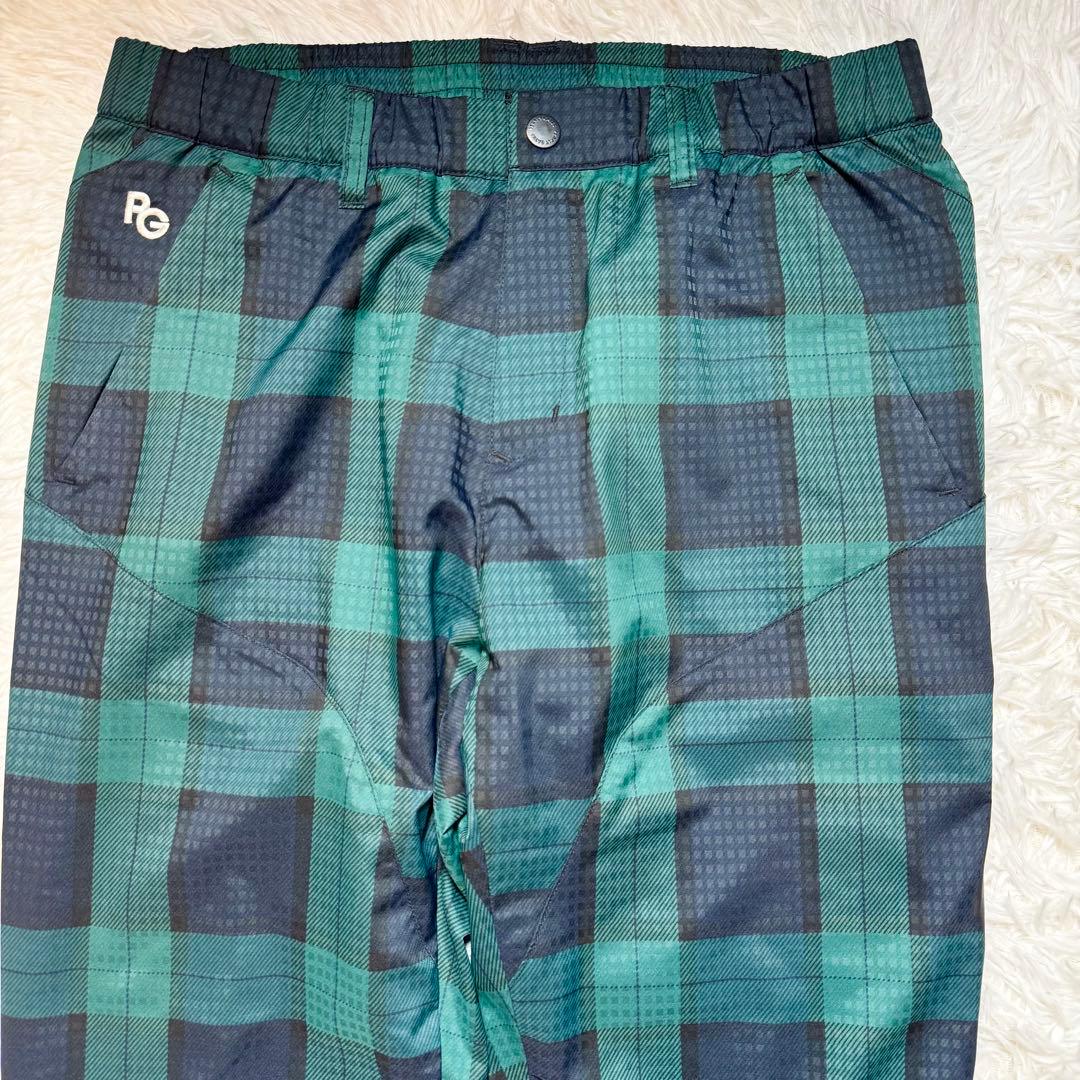 未使用級 パーリーゲイツ チェック柄 蓄熱 裏起毛 ナイロンパンツ リング付 L