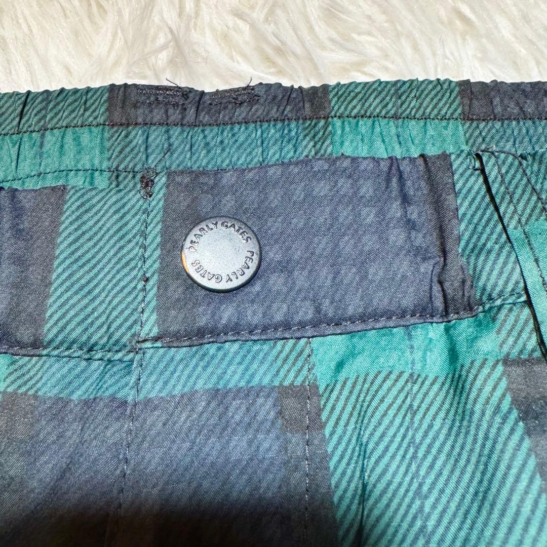 未使用級 パーリーゲイツ チェック柄 蓄熱 裏起毛 ナイロンパンツ リング付 L