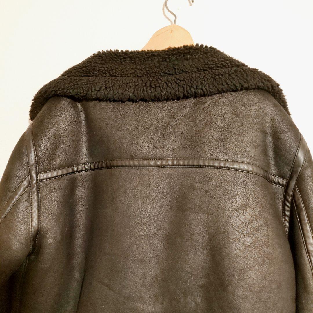 【極美品】ZARA ザラ フェイクムートン ライダースジャケット XL 黒 ボア