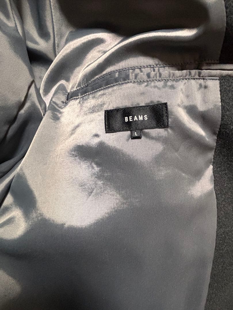 BEAMS フリースステンカラーコート　L チャコールグレー