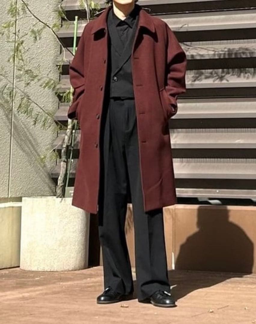 BEAMS フリースステンカラーコート　L チャコールグレー