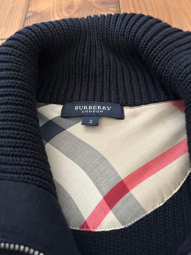 【美品】バーバリーロンドン　ダッフルニットコート　 ノバチェック　ネイビー　2
