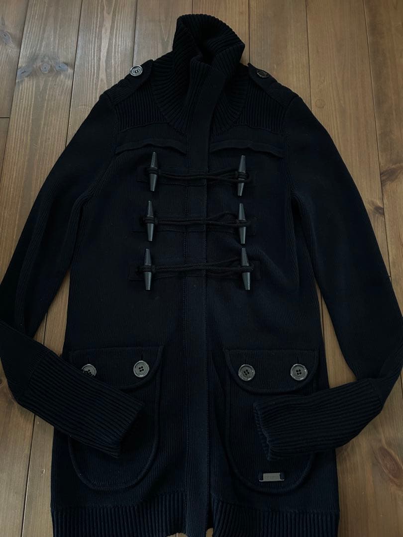 【美品】バーバリーロンドン　ダッフルニットコート　 ノバチェック　ネイビー　2