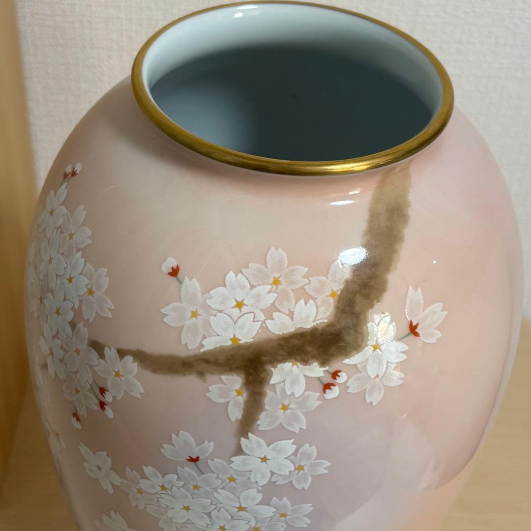 有田焼 香蘭社 吉野桜 花瓶 花器 骨董 フラワーベース　花びん　新品花台付