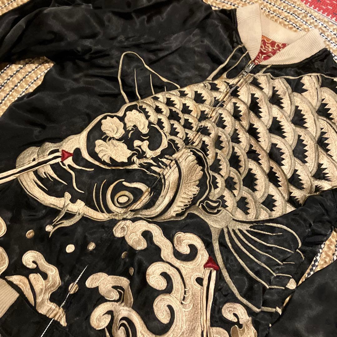 商*盛様 ドラゴン刺繍 バーガンディ スカジャン　鯉　龍　花旅旅団