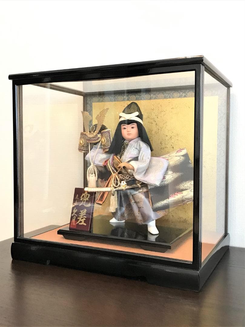祝ＭＶＰ！未使用アンティーク　久月　五月人形　若大将飾　兜差　ガラスケース極美品