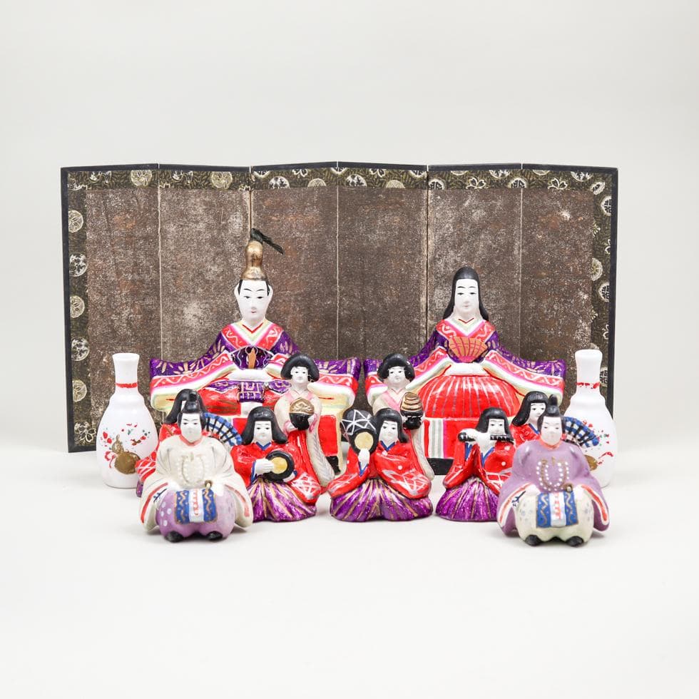 富山土人形 雛人形 11点 花瓶 屏風