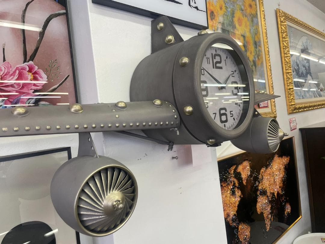 時計 壁掛け時計 戦闘機 飛行機 ウォールクロック インダストリアル 掛時計