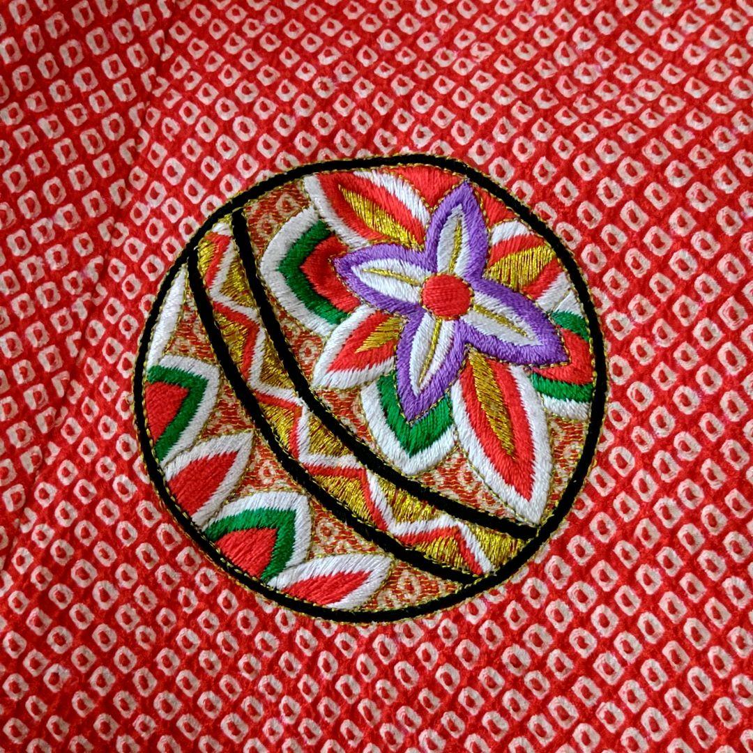 鹿の子総絞り 子供着物 七五三 3歳 女の子 鶴 牡丹 毬刺繍 産着 お宮参り